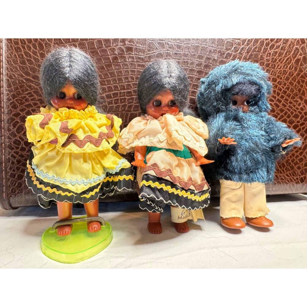 LOT of Three Carlson Native American Dolls 1 Tagged "Carlson Dolls 06/18"